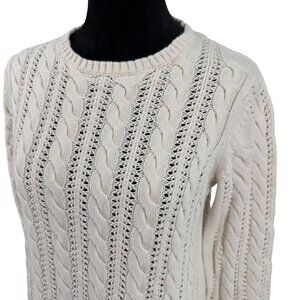 Jones NY Fisherman Cable Knit Sweater Womens Size M White All‎ Over 3D Knit Vtg